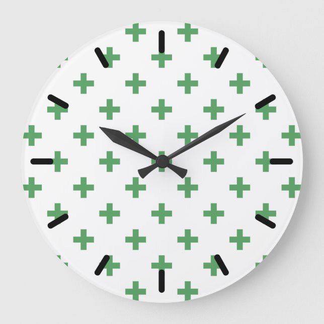 Green polka crosses on white large clock (Front)