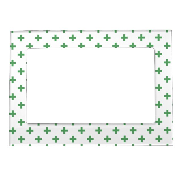 Green polka crosses on white magnetic frame (Front)