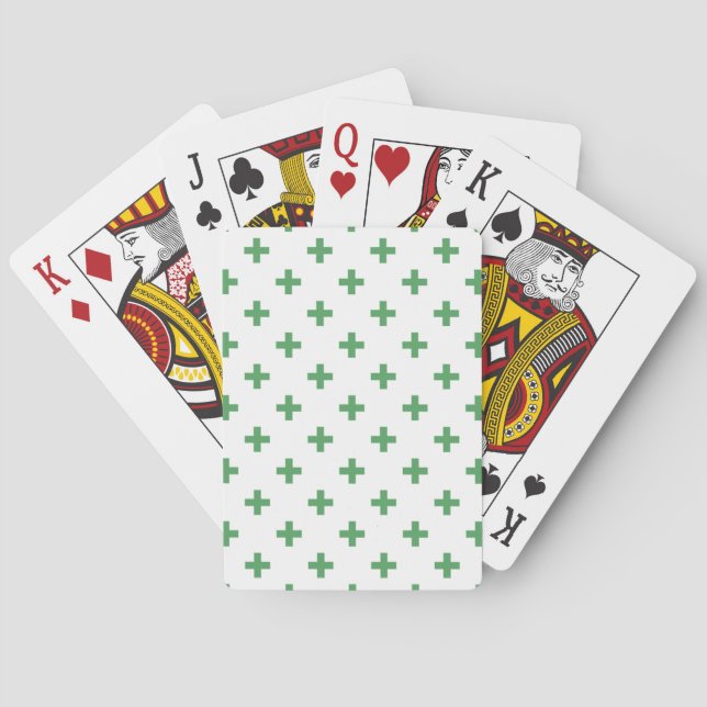 Green polka crosses on white poker cards (Back)
