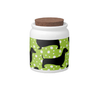 Green Polka Dachshunds Candy Jar