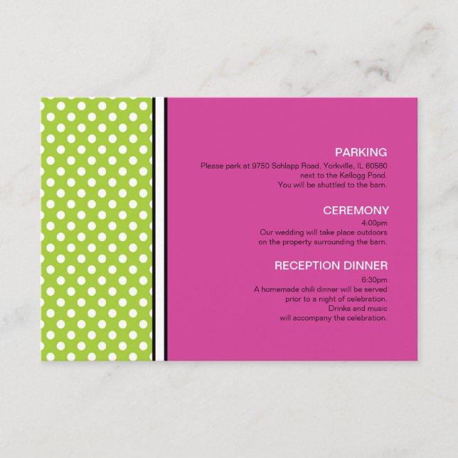 Green Polka Dot and Pink Wedding Enclosure Card (Front)