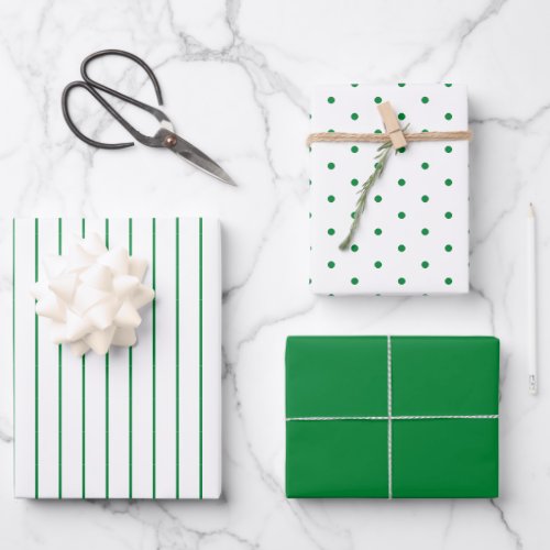 Green Polka Dot and Striped and Solid Wrapping Paper Sheets