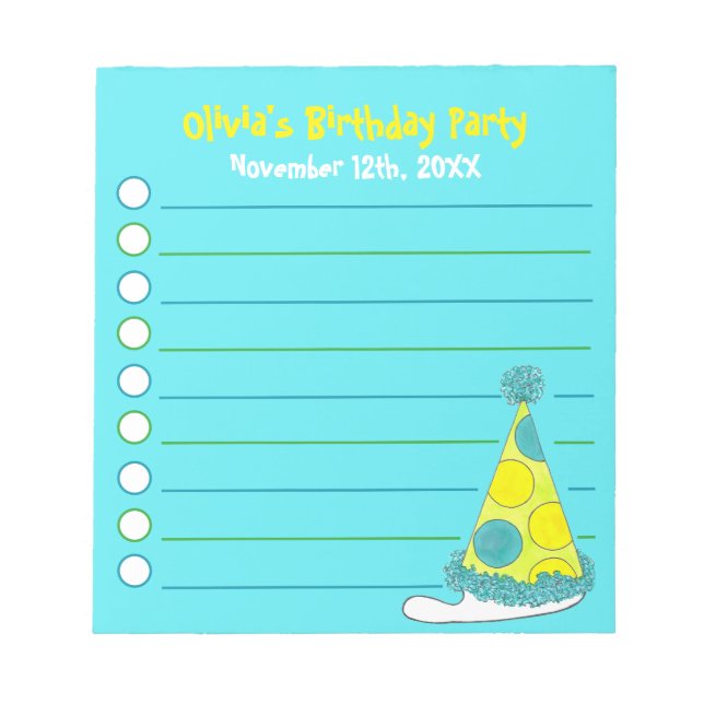 Green Polka Dot Birthday Party Personalized Favor Notepad (Front)