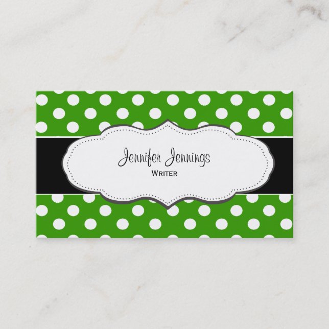 Green Polka Dot Business Cards (Front)