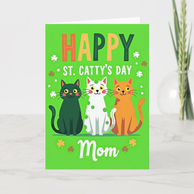 Green Polka Dot Cat Mom Card (Front)