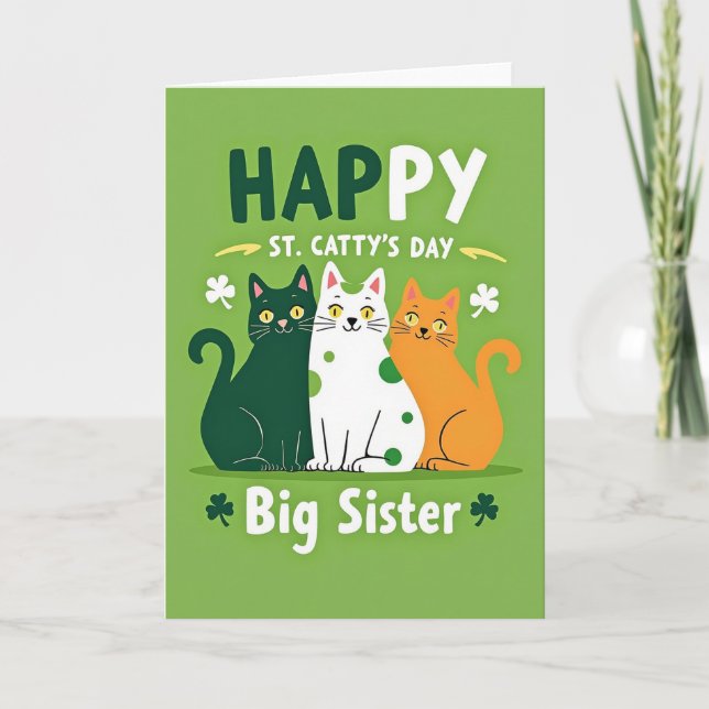 Green Polka Dot Cats Big Sister Card (Front)