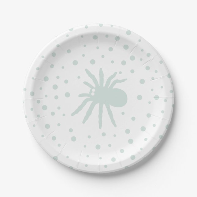 Green Polka Dot Confetti with Spooky Spider Paper Plates (Front)