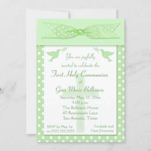 Green Polka Dot First Holy Communion Invitation