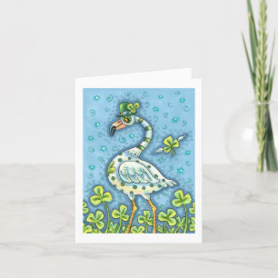GREEN POLKA DOT FLAMINGO, FUNNY ST. PATRICK'S DAY HOLIDAY CARD