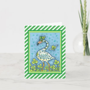 GREEN POLKA DOT FLAMINGO, FUNNY ST. PATRICK'S DAY HOLIDAY CARD