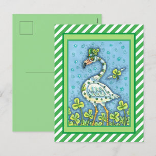 GREEN POLKA DOT FLAMINGO, FUNNY ST. PATRICK'S DAY HOLIDAY POSTCARD