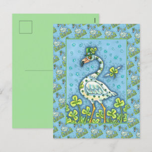 GREEN POLKA DOT FLAMINGO, FUNNY ST. PATRICK'S DAY HOLIDAY POSTCARD