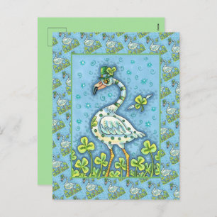 GREEN POLKA DOT FLAMINGO, FUNNY ST. PATRICK'S DAY HOLIDAY POSTCARD
