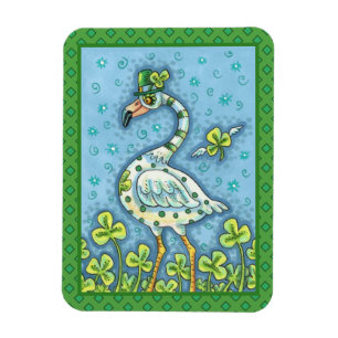 GREEN POLKA DOT FLAMINGO, FUNNY ST. PATRICK'S DAY MAGNET