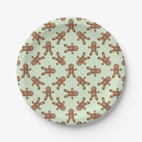 Green Polka Dot Gingerbread Man Christmas Paper Plates