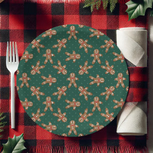 Green Polka Dot Gingerbread Man Christmas Paper Plates