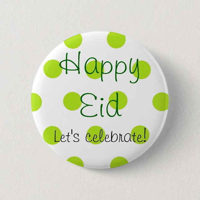 Green Polka Dot Happy Eid button (Front)
