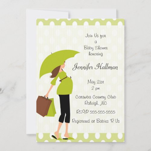 Green Polka Dot &amp;  Mod Pregnant Mom - Boy or Girl Invitations