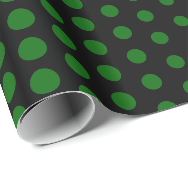 Green Polka Dot Modern Black Wrapping Paper (Roll Corner)