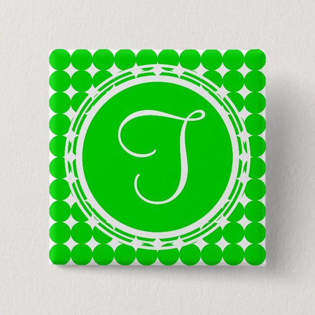 Green Polka Dot Monogram Pinback Button (Front)
