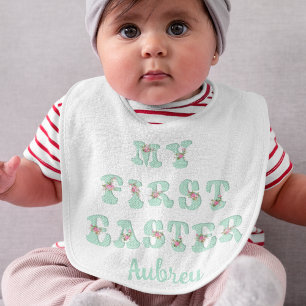 Green Polka Dot My First Easter Personalized Baby Bib