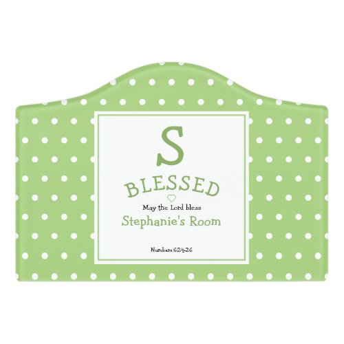Green Polka Dot Name Blessing Nursery Door Sign