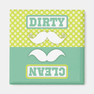 Green Polka Dot Pattern Mustache Clean Dirty Magnet