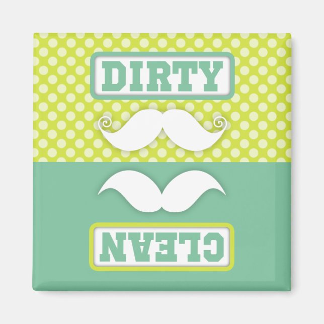 Green Polka Dot Pattern Mustache Clean Dirty Magnet (Front)