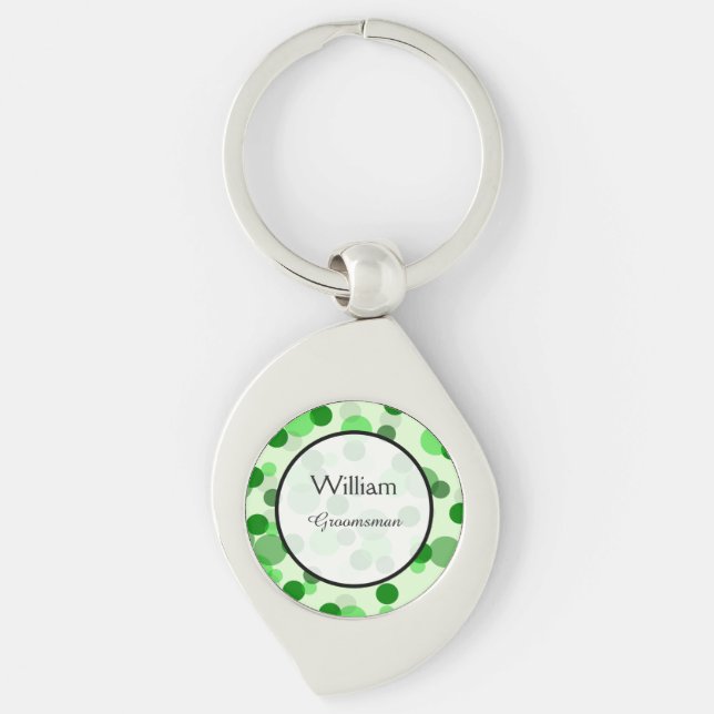 Green Polka Dot Pattern Wedding Keepsake Keychain (Front)