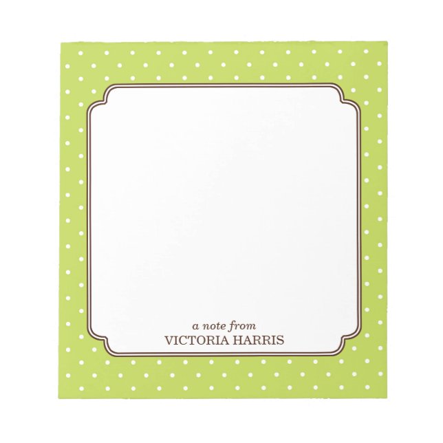 Green polka dot personalized girly cute notepad (Front)
