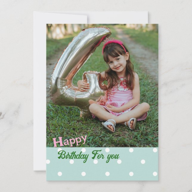 Green Polka dot photo Birthday Cards (Front)