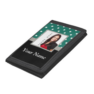 Green polka dot photo template tri-fold wallet