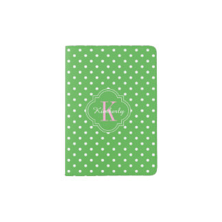 Green Polka Dot Pink Monogram Passport Holder