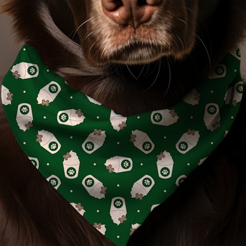 Green Polka Dot Pup Cup Pattern Dog Bandana