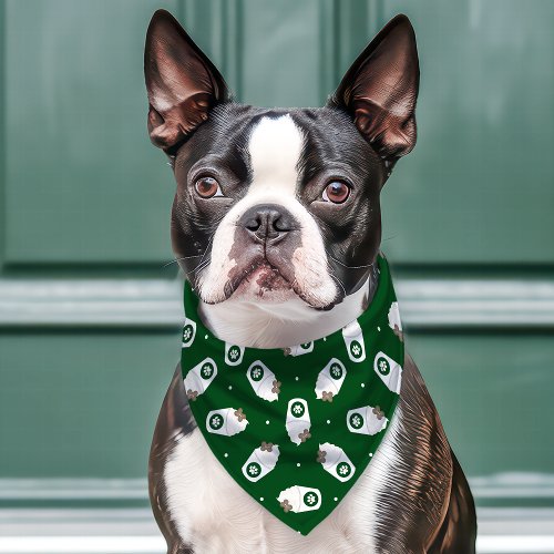 Green Polka Dot Pup Cup Pattern Pet Bandana Collar