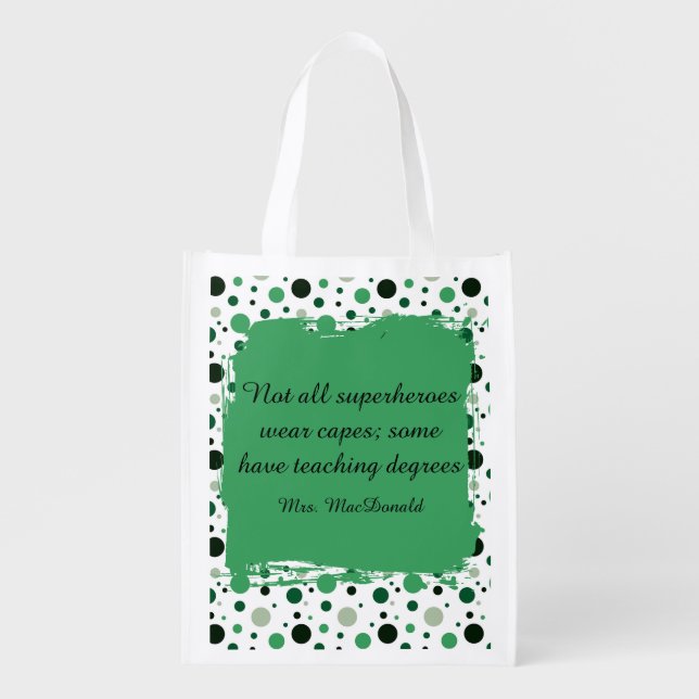 Green Polka dot teacher appreciation gift Grocery Bag (Front)