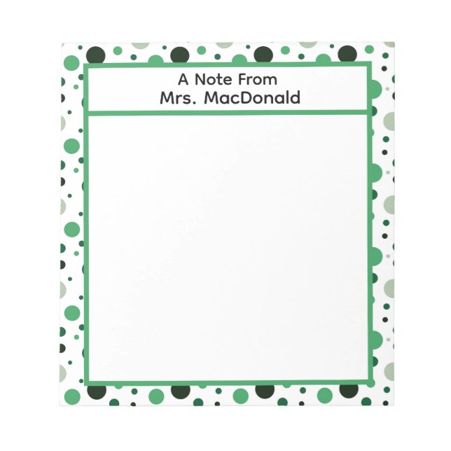 Green Polka dot teacher appreciation gift Notepad (Front)