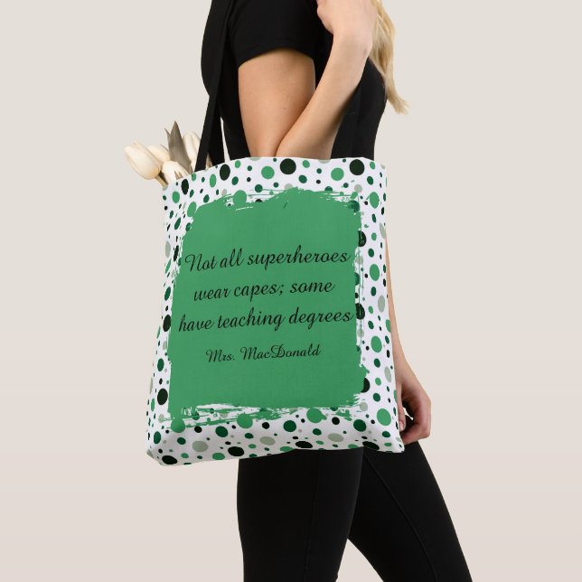 Green Polka dot teacher appreciation gift Tote Bag (Close Up)