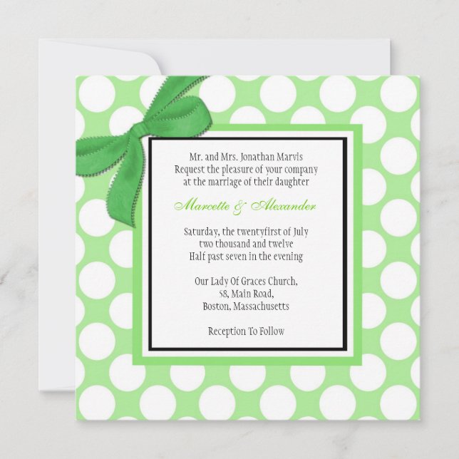 Green Polka Dot Wedding Invitation (Front)
