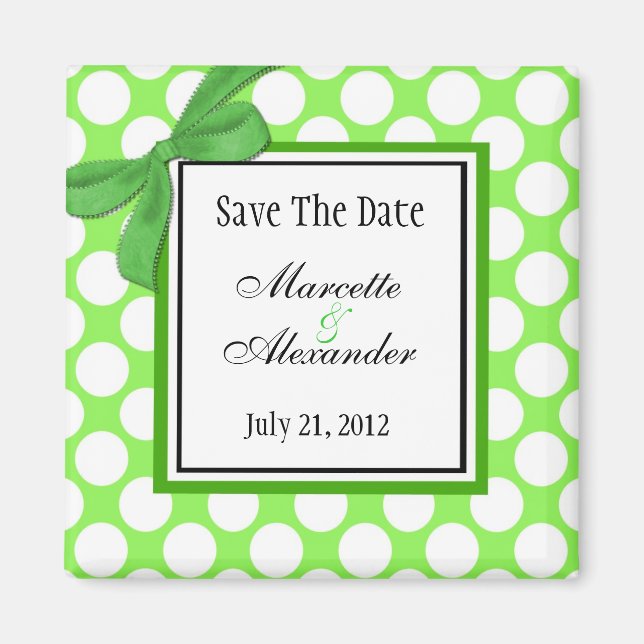 Green Polka Dot Wedding Save The Date Magnet (Front)