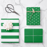 Green Polka Dot Wide Striped and Solid Wrapping Paper Sheets