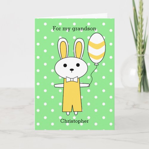 Green Polka Dot Yellow Easter Bunny Holiday Card