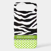 Green Polka Dot Zebra Stripe iPhone 4 Case-Mate Case (Back)