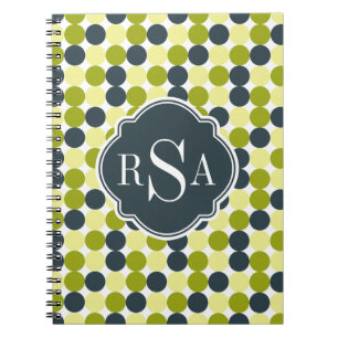 Green Polka Dots and Blue Monogram Notebook