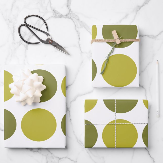 Green Polka Dots Baby Shower Birthday Wrapping Paper Sheets (Front)