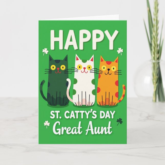Green Polka Dots Cats Great Aunt Card (Front)