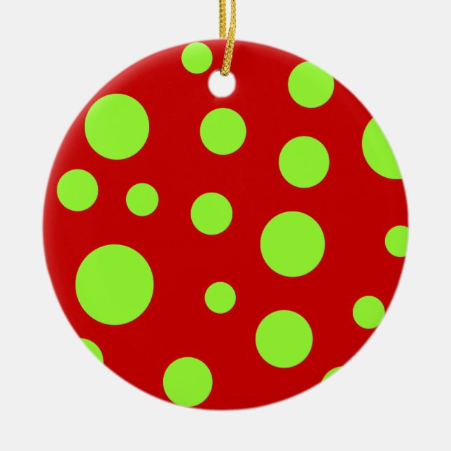 Green Polka Dots Ceramic Ornament (Front)