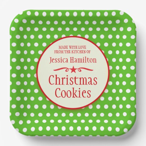 Green polka dots cookie swap baking gift  paper plates