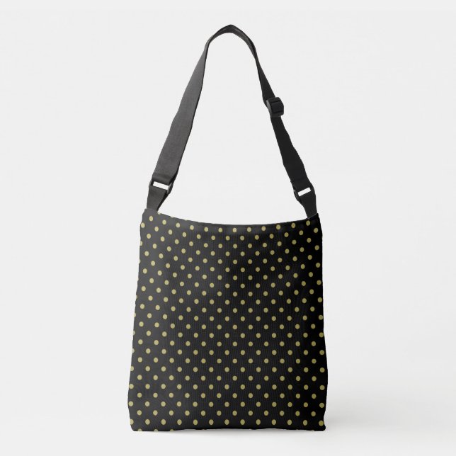 Green polka dots design on black crossbody bag (Front)