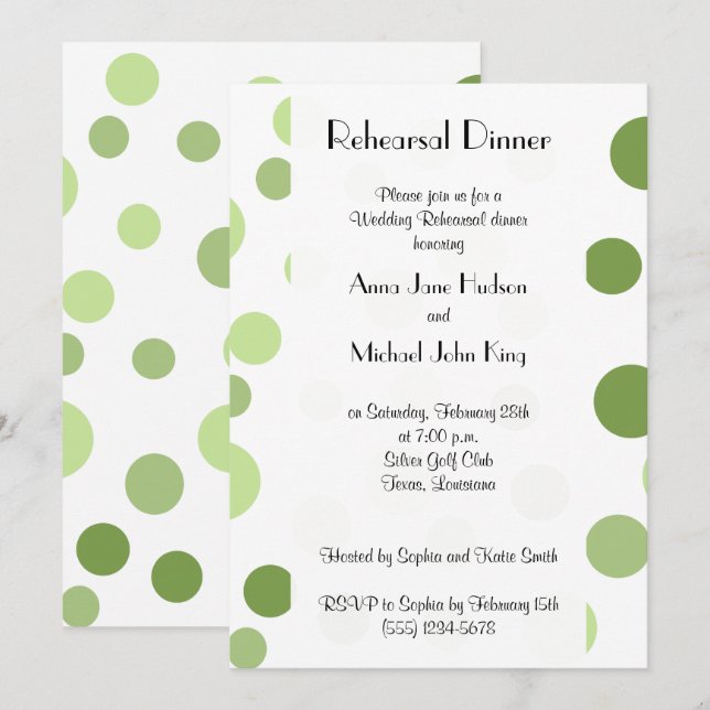 Green Polka Dots, Dotted, Dots, Rehearsal Diner Invitation (Front/Back)